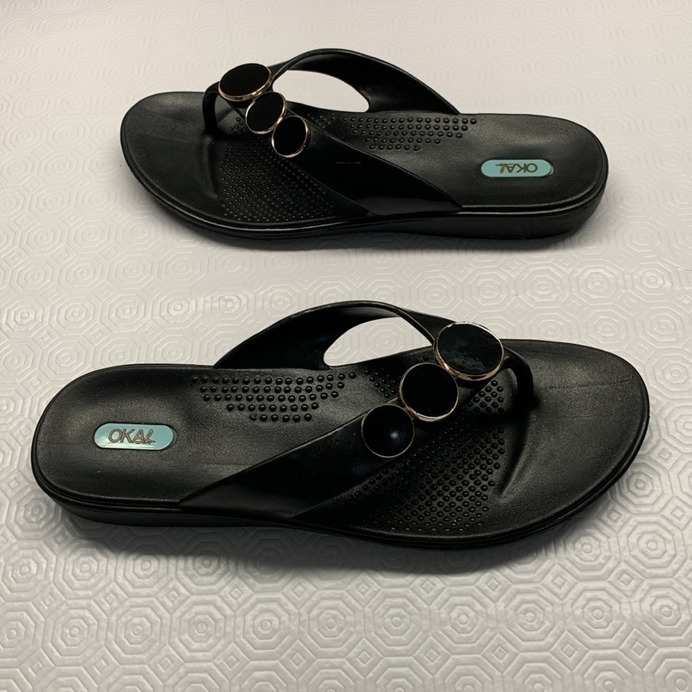 Oka-B Flip Flop Thong Sandals Black Size Large - Picture 3 of 10